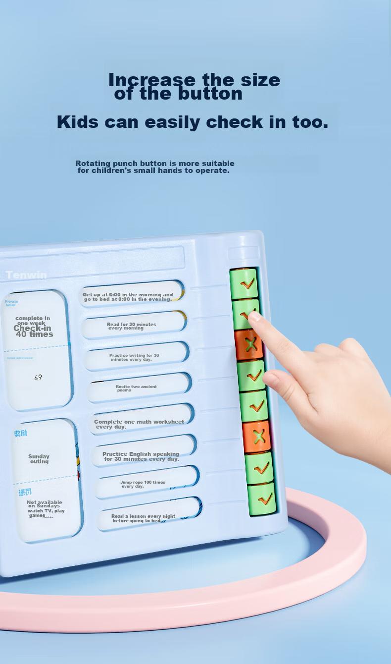 TEN-WIN Elementary School Student Self-Discipline Check-In Tool, Visual Habit Formation Planner, Children's Learning Record Time Management Organizer, Stationery SZ1003-4 Pink 4