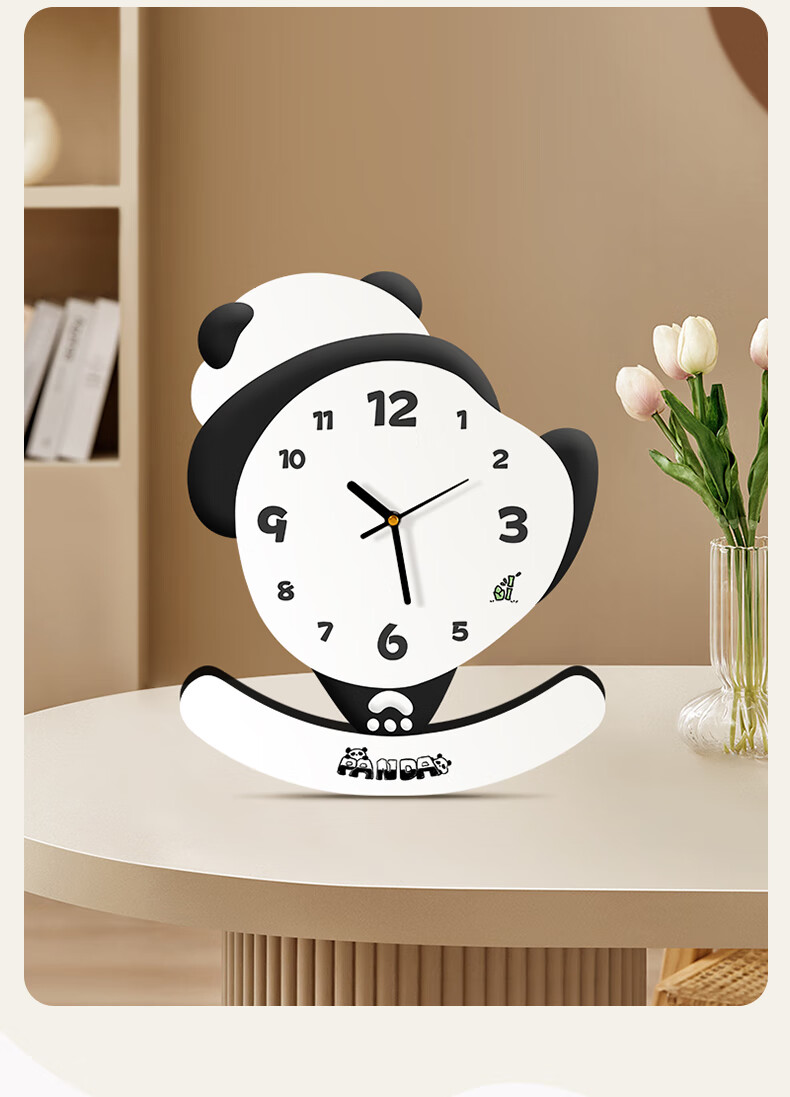 Haojiubujian Panda Desktop Clock, Creative Decorative Ornament, Living Room TV Cabinet Display Clock, Home Decor, Tabletop Clock 5