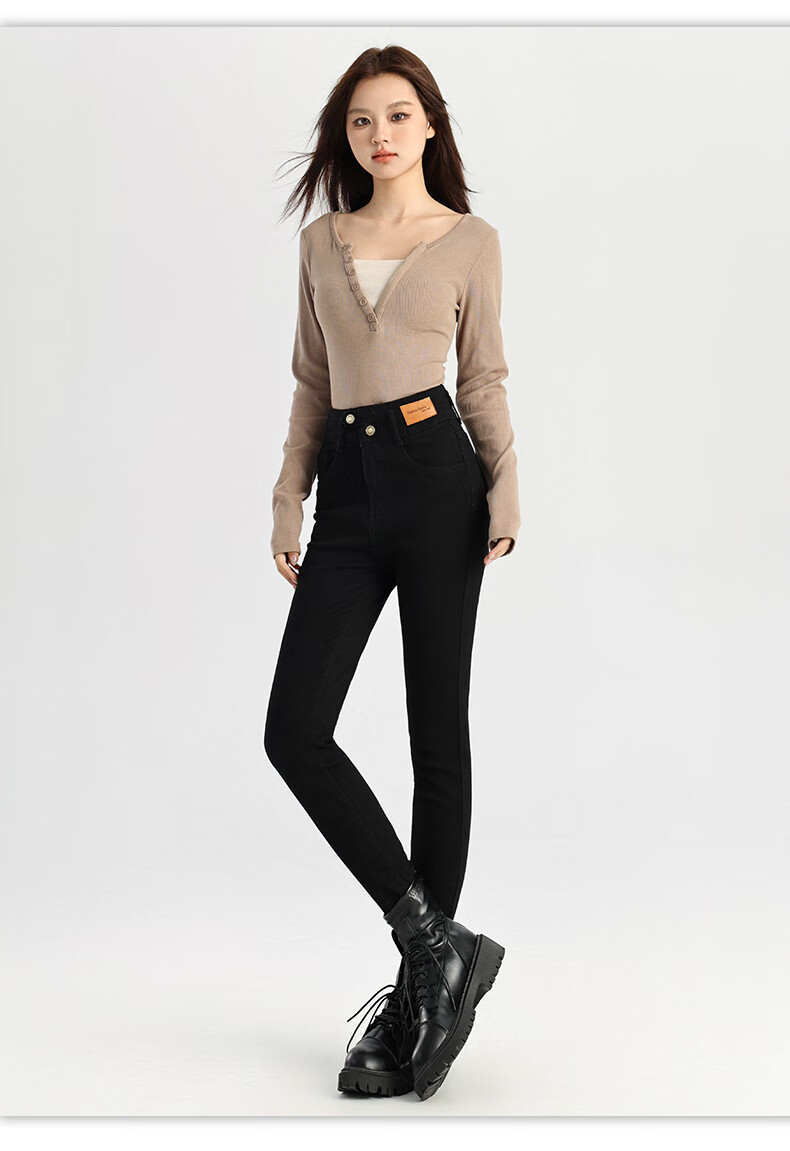 Pierre Cardin Jeans for Women, Autumn Elastic Comfortable High-Waist Fleece-Lined Warm Skinny Pants, Blue-Gray, Size 29 22