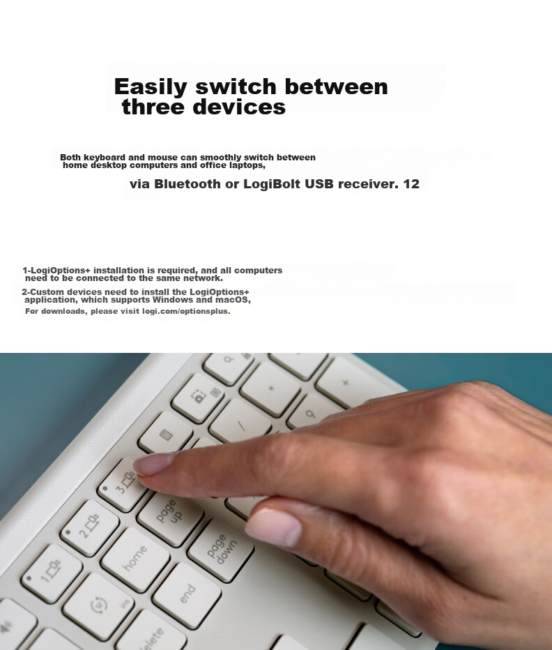 Logitech MK950 Bluetooth Keyboard And Mouse Combo, Premium Series, Office Keyboard And Mouse Set, Wireless Keyboard And Mouse Set, Portable Ultra-Thin Keyboard And Mouse Combo, White 3