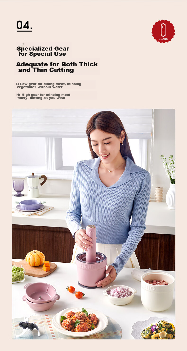 BRUNO Meat Grinder And Seasoning Machine, Small Home-Use Mincer, Vegetable Chopper, Multifunctional Mixer [Upgraded Ceramic], Milk Purple 8