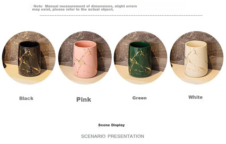 Fanyejia 3-Piece Marble Gold Pattern Bathroom Cup Set for Guesthouse And Home Use, Ceramic Mouthwash Cups for Couples, High-End Set 3