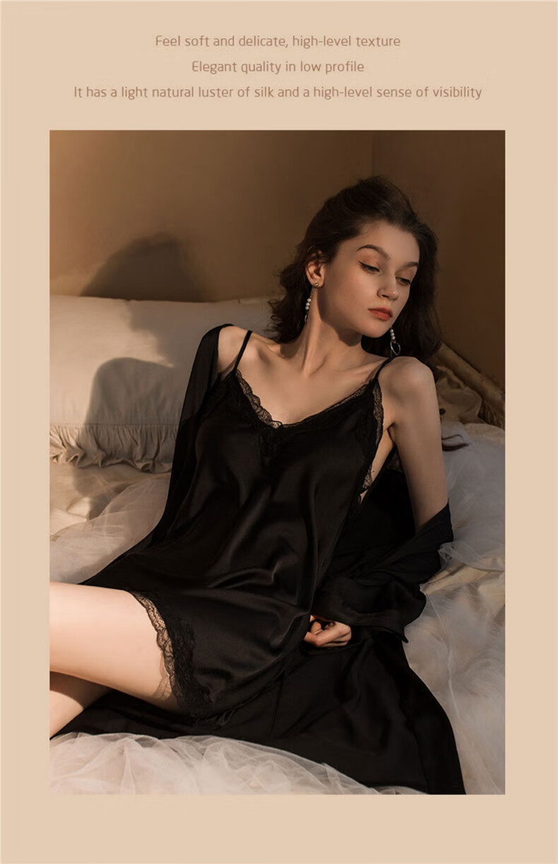 MAOHUO Pure Desire Ice Silk Nightgown for Women, Faux Silk Camisole Sleepwear, High-End Luxury Suspender Lingerie, Loungewear Gift Box 22