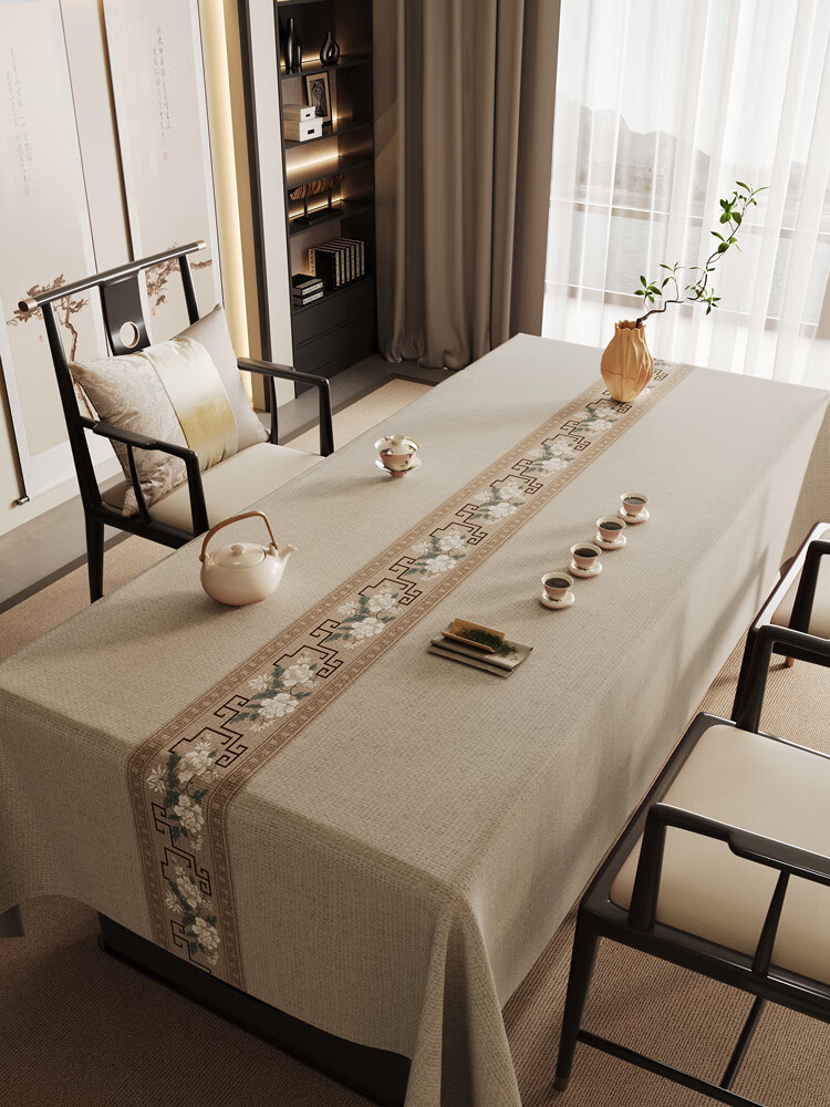 Yinshang New Chinese Zen Style Rectangular Tablecloth Waterproof Dining Table Cover for Tea Room Study 180x260cm 1