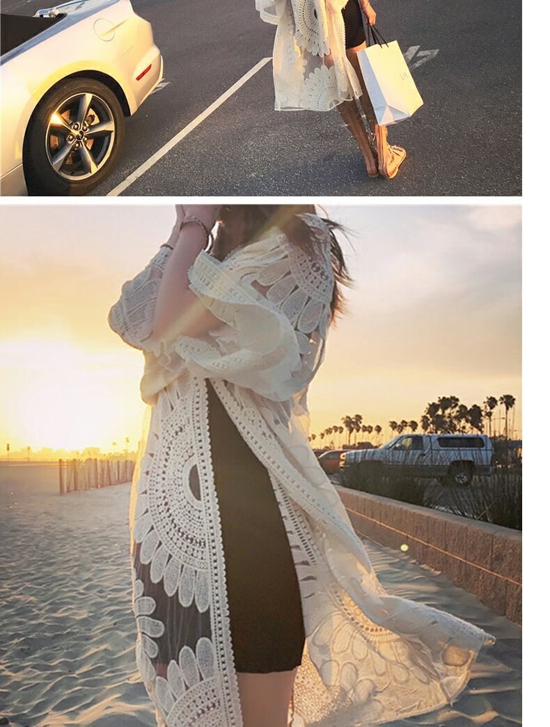 DK Seaside Sun Protection Clothing, Beach Cardigan Swimwear, Shawl Cover-Up, Hot Spring Mesh Jacket, Outer Wear, White 4