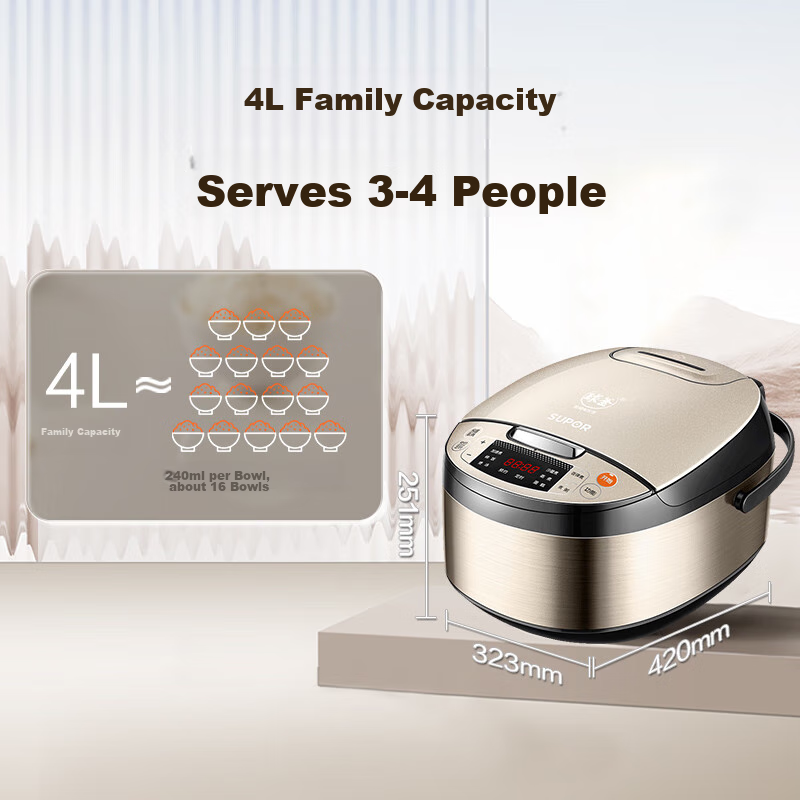 SUPOR Rice Cooker for 4-5 People, Large Capacity 4L Blue Diamond Ball Pot, Wood-Fired Rice, Home Electric Pot, for Cooking Rice, Soup, Porridge, Non-Stick Intelligent Multi-Function Micro-Pressure Rice Cooker SF40FC733