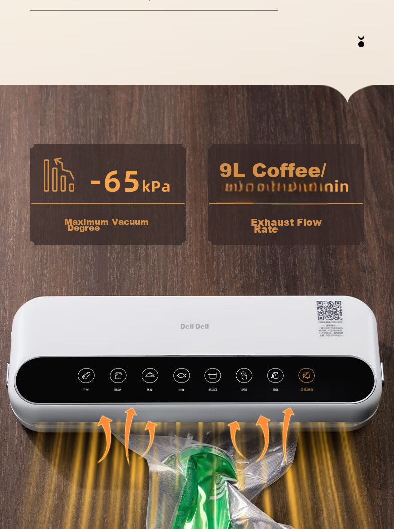 Deli Small Vacuum Sealer Machine for Home And Commercial Use, Automatic Food Sealing Machine, Dual-Purpose Dry And Wet Vacuum Sealer for Sausages, Cured Meat, Fresh Food Preservation And Packaging 9
