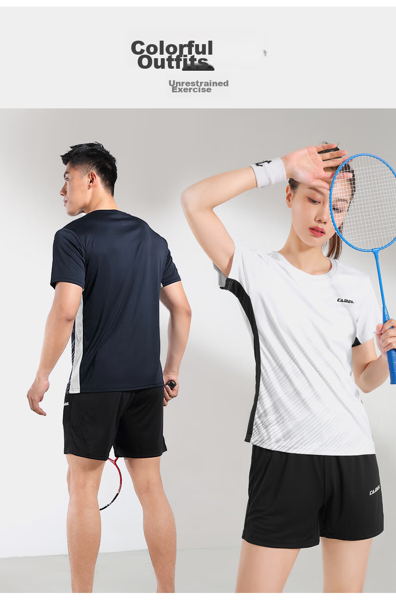 CAMEL Badminton Outfit for Men, Sun Protection Quick-Dry Sports Two-Piece Set Y1S2TLF652-1 White/black S 10