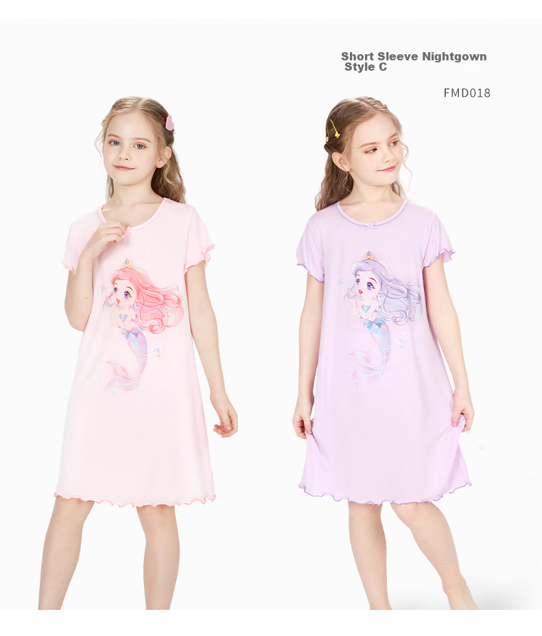 Duomiaowu Girls' Nightgown, Spring And Summer Children's Modal Sleepwear, Short-Sleeve Dress for Girls, Baby Home Wear MD014 Pink 150 12