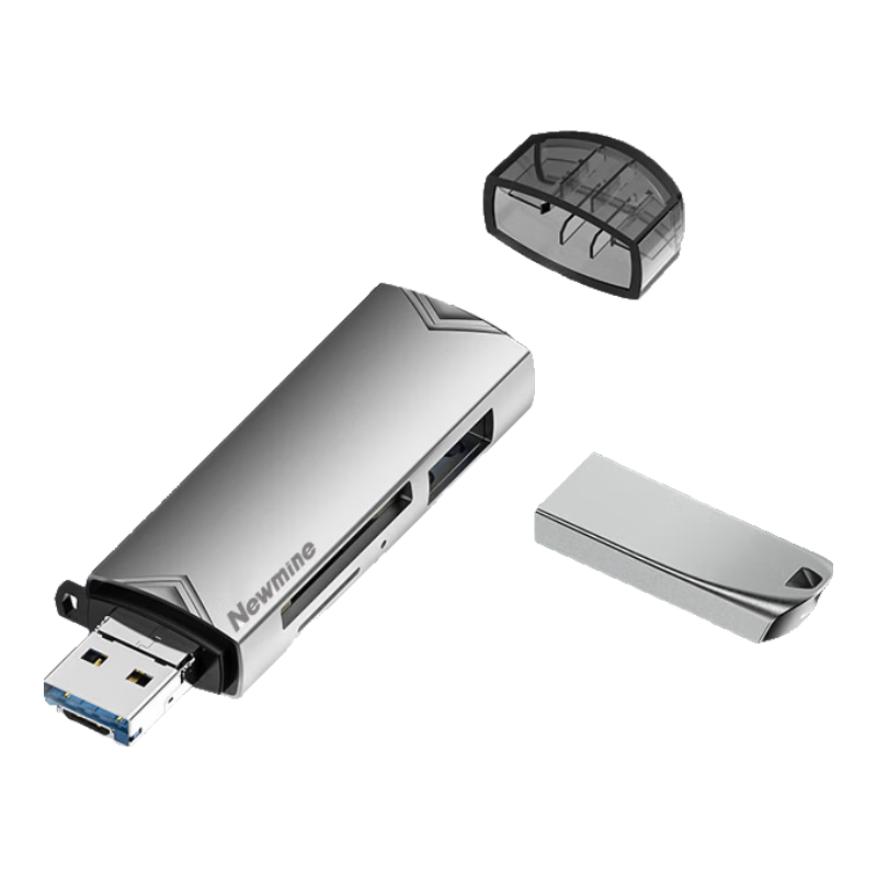 Newmine DK603 6-in-1 Multifunctional Docking Station High-Speed Card Reader Supports SD/TF Dashcam Storage Memory Card USB Adapter Splitter Silver