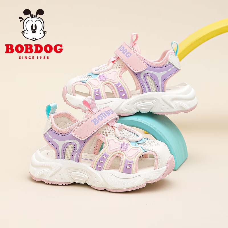 BOBDOG Toddler Summer Soft Sole First Walking Shoes Girls Breathable Sports Sandals 105342078 Cherry Blossom Pink/Beige Size 25