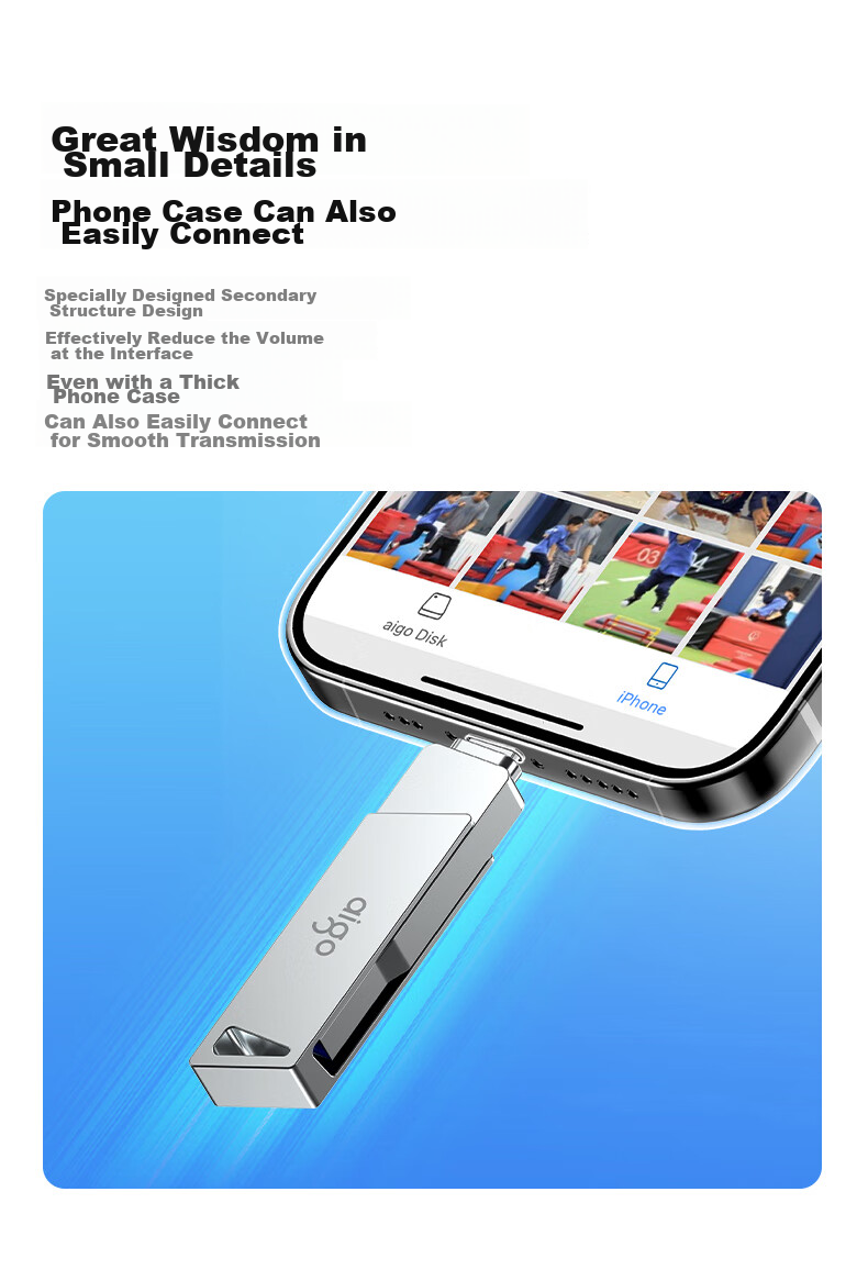 Aigo 256GB Lightning USB3.0 Apple Flash Drive U368 Compatible with IPhone 14/iPad 9 And Earlier Models, Dual-Use for Phones And Computers 8