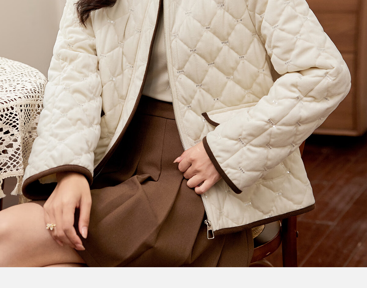 Pincai Women's Fashionable Versatile Corduroy Thickened Spliced Quilted Cotton Jacket with Lapel P144M1005 6