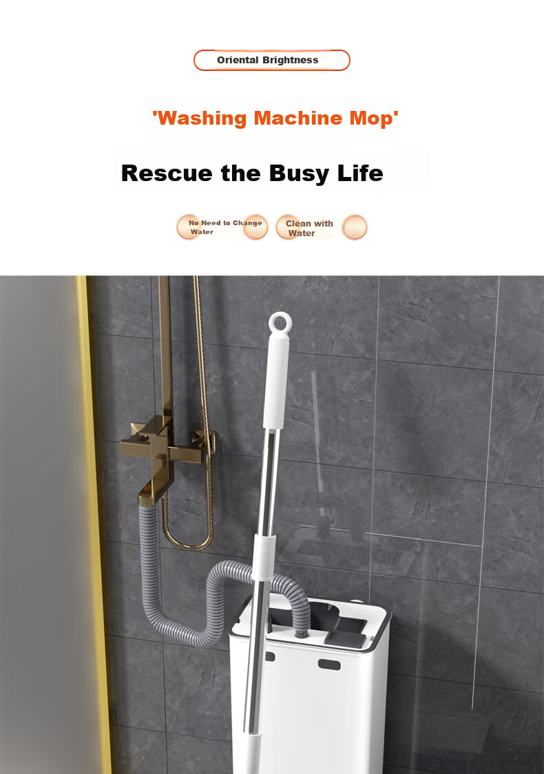 Dongfangliangjie Mop for Home Use, All-In Cleaning, 50cm Large Size, No-Hand Wet And Dry Dual-Use Flat Double Mop with Bucket, Fully Automatic Drainage 2