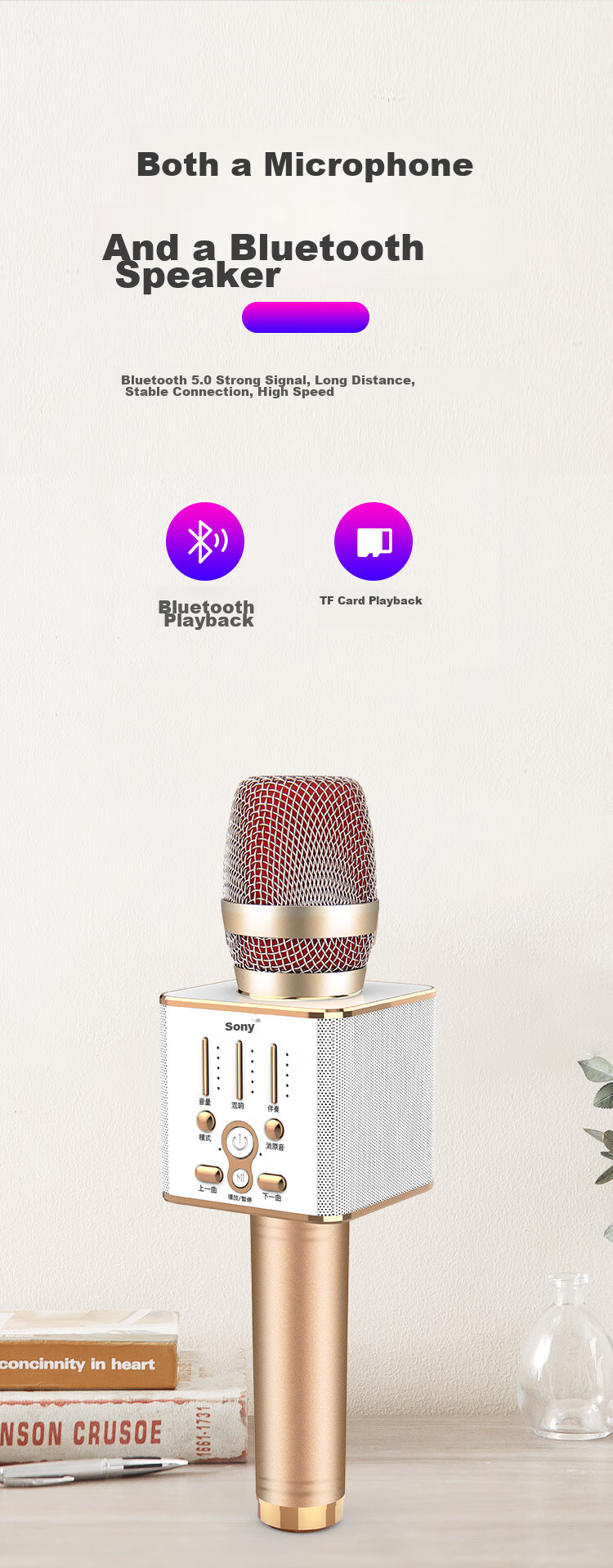 Soaiy Soaiy MC1 Wireless Karaoke Mobile Microphone, Live Streaming Host Singing Tool, All-In Wireless Bluetooth Microphone Speaker for Home And Outdoor KTV, Elegant Black 6