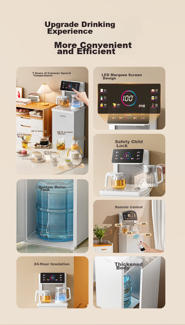 MeiLing Tea Bar Machine, High-End Smart Voice-Controlled Standing Water Dispenser with Bottom-Placed Water Tank, Automatic Hot And Cold Model MY-C912 (Voice Control Version), White 3