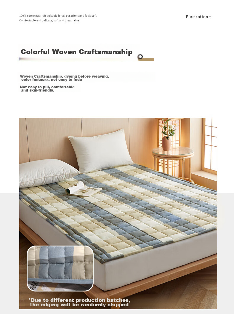 Wuyinliangpin 100% Cotton Mattress Pad, Xinjiang Cotton Bed Cover with Pure Cotton Fabric, Foldable Home Use Mattress Topper, 1.5x2 Meters 7