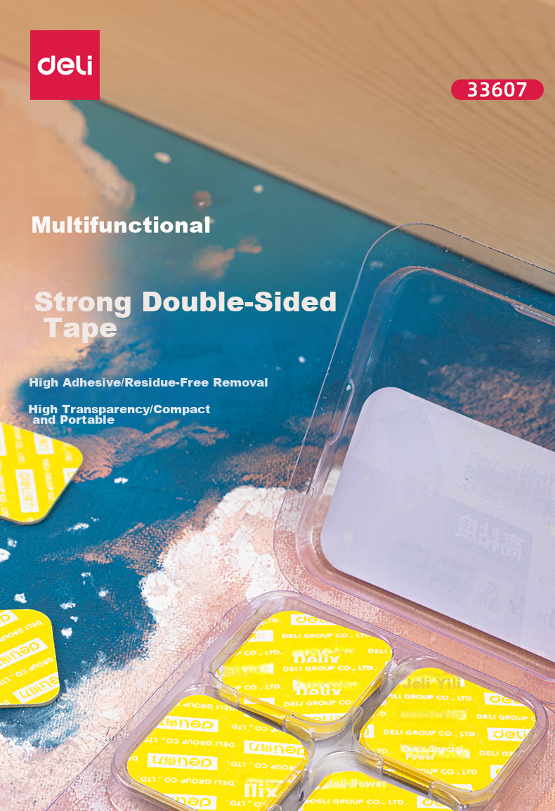 Deli Strong Nano Adhesive Tape, Nail-Free Double-Sided Tape, Transparent Glue, 28mm*28mm, High Viscosity, for Posters And Spring Festival Couplets, 20 Pieces, 33607 2