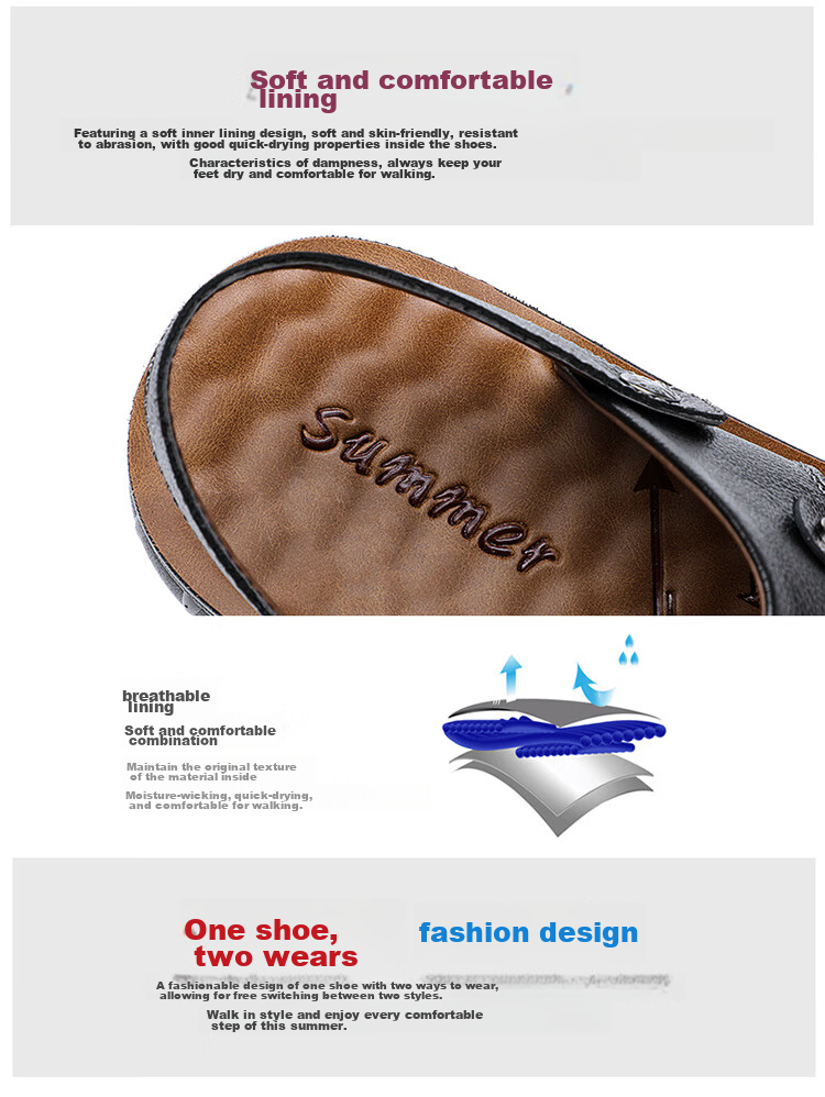 CARTELO Genuine Leather Sandals for Men, Breathable Top-Grain Leather Beach Shoes, Men's Outdoor Dual-Wear Slippers 9252 Brown Size 38 8