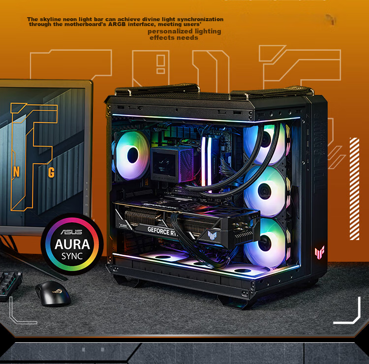 ASUS GT502 Borderless Edition, White Skyline Neon Case Light Strip/LED Strip, ARGB Light Strip/LED Strip, Magnetic, 5V 3Pin, Godlight Synchronizatio 6