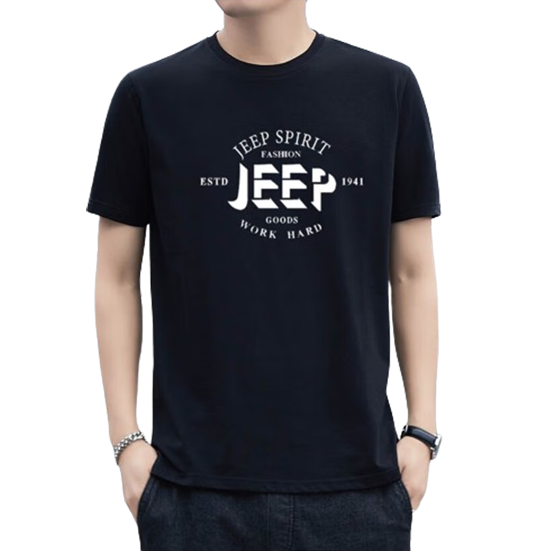 JEEP SPIRIT Men's Short-Sleeve T-Shirt, Summer Half-Sleeve Top, Pure Cotton Sports Round Neck Casual Trendy, White, S