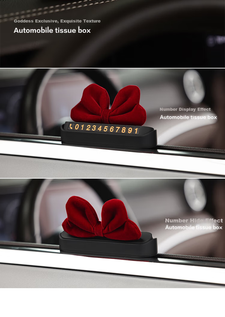 Dijialun Butterfly Bow Car Ornament, Temporary Parking Phone Number Plate, Female Car Moving Sign, Car Interior Decoration Accessories Set 5