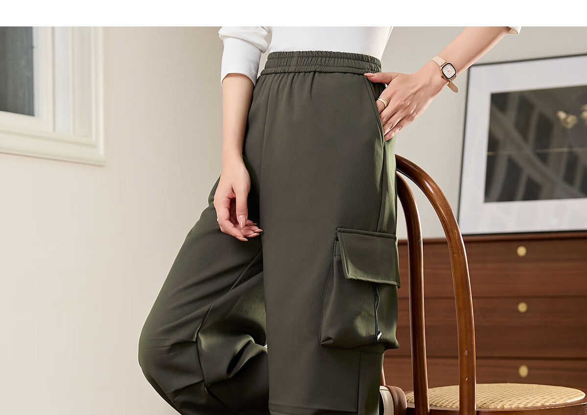 Halo Queen Women's Casual Pants, American-Style Breathable Loose Cargo Pants, High-Waisted Draping Parachute Pants H13KK2711 40