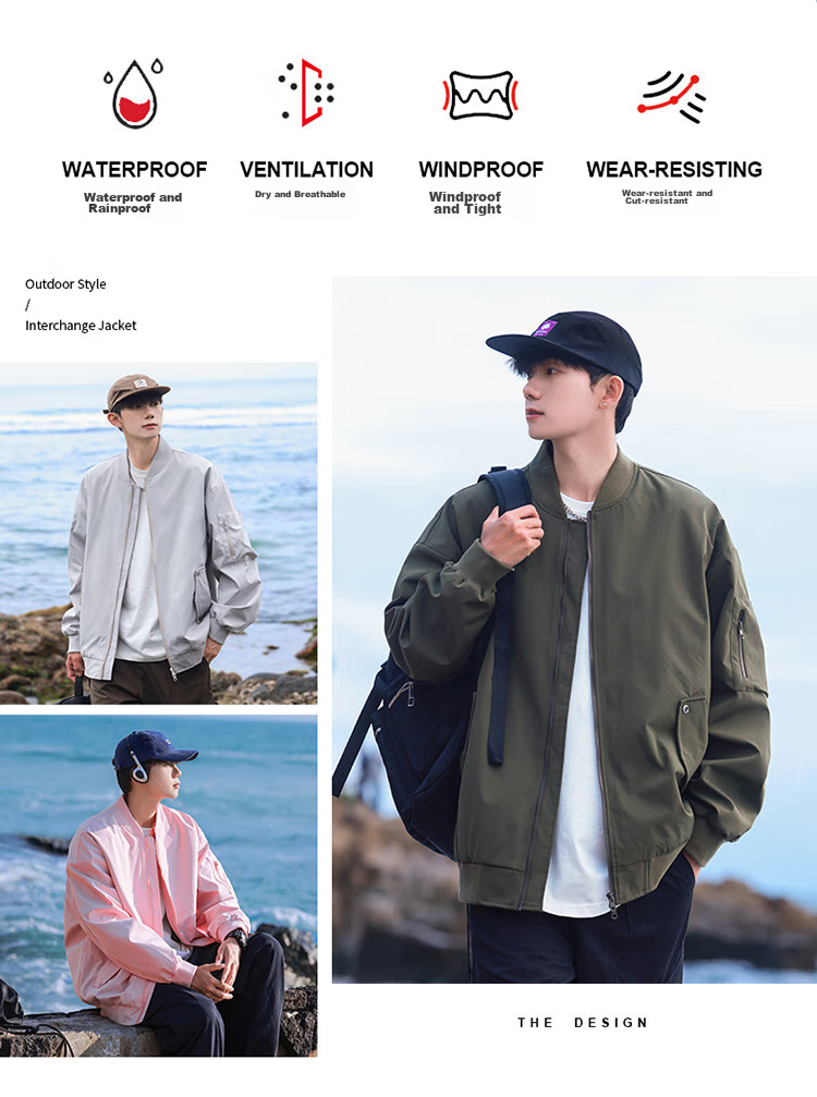 I'M DAVID Men's Flight Jacket, Windproof Spring And Autumn Casual Top, Commuter Sports Baseball Collar Coat, New Retro Moisture-Wicking 2