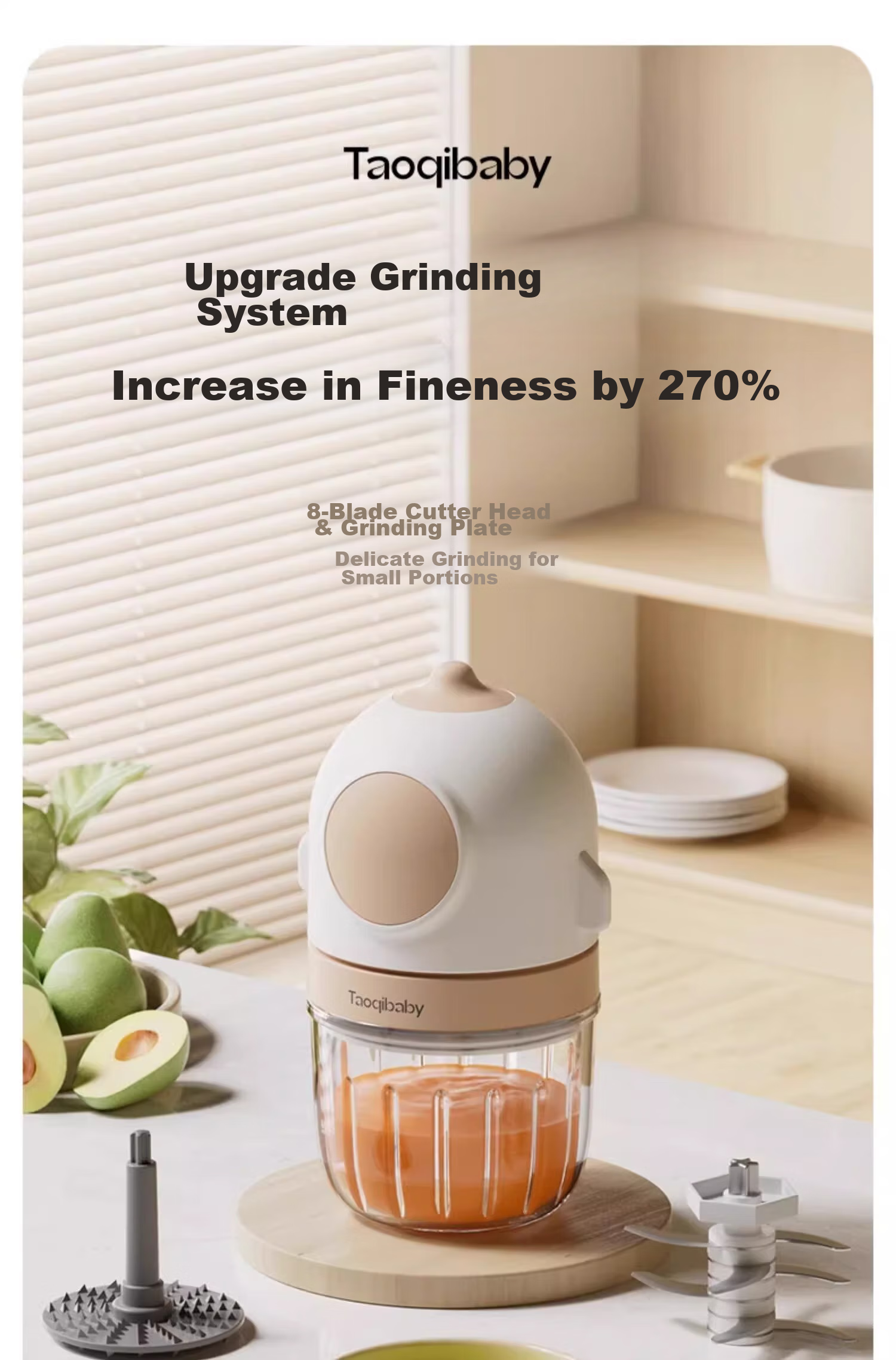 Taoqibaby Baby Food Processor, Small Multifunctional Meat Grinder, Baby Food Preparation Tool, Fruit And Vegetable Puree Maker 3