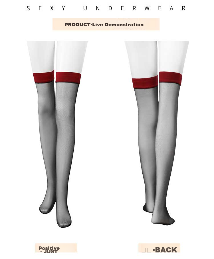 LangSha Silk Stockings for Women, Spring And Summer Ultra-Thin Sexy Over-Knee Stockings, Red Edge Black Silk Pure Seductive Style Thigh-High Patchwork Contrasting Color Thigh-High Socks 23