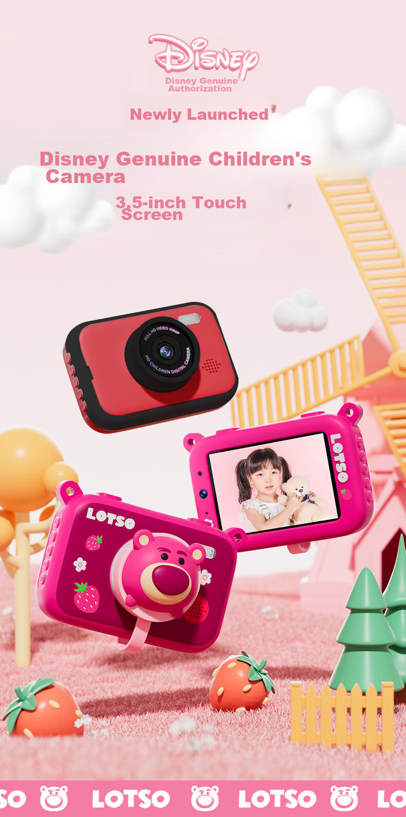 Disney Children's Digital Camera, Student Compact Camera for Photography And Travel, Touchscreen, Toy for Boys And Girls, Birthday Gift Box, Children's Present, CX5 Touchscreen Minnie Pink 1