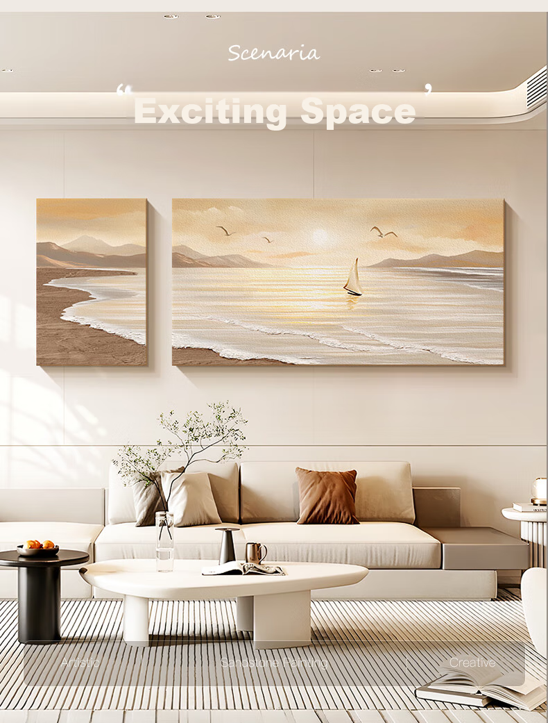 Long Time No See Cream Style Living Room Decorative Painting Smooth Sailing Landscape Sofa Background Wall Hanging Premium Sandstone Wall Art 7