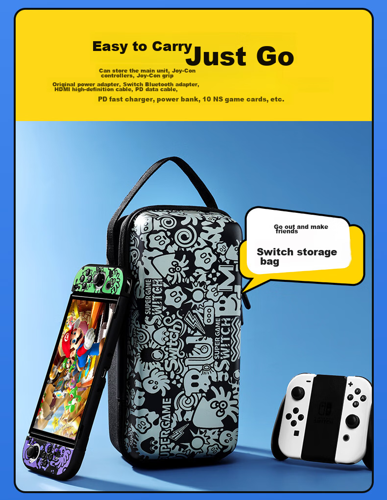 BUBM Switch Storage Case, NS Game Console Protective Cover, OLED Large Capacity Storage Box, Lite Charging Dock, Controller Strap Storage, Includes Joy-Con Caps, Splatoo 9