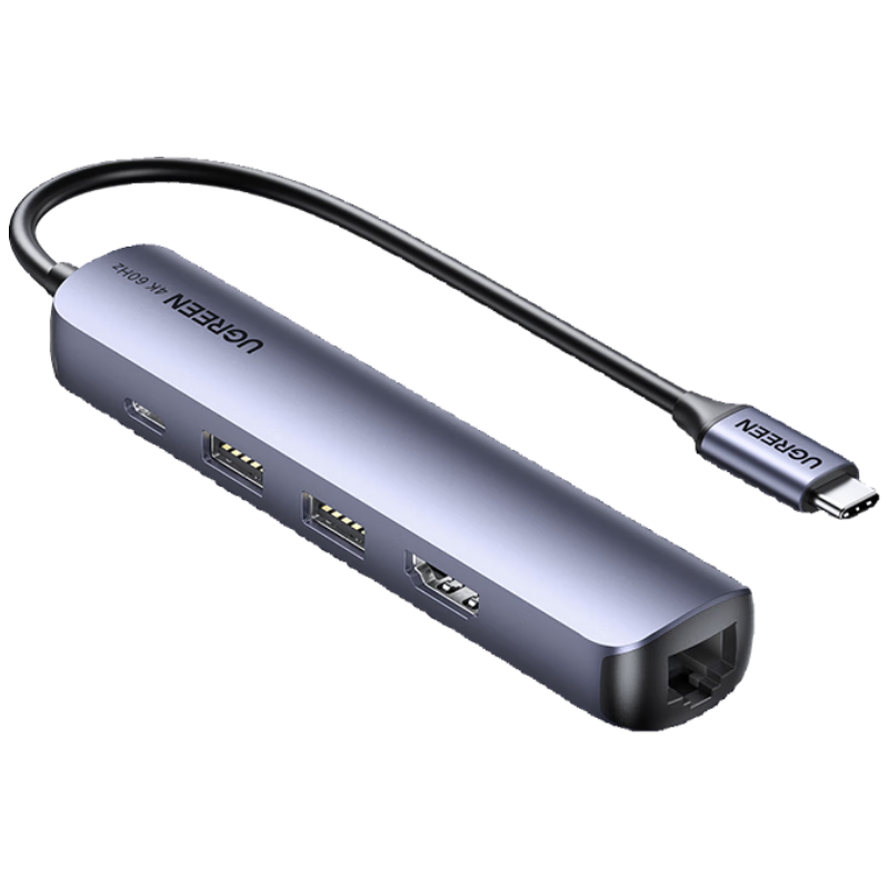 UGREEN Type-C Expansion Dock, HDMI Hub, USB Splitter, 4K60Hz Screen Mirroring, Network Port Converter, Ethernet Adapter, Compatible with Apple MacBook Air/Huawei Lenovo