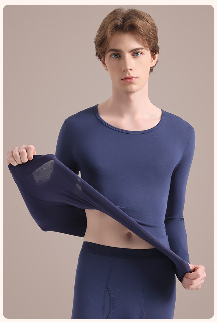 MiiOW Modal Thermal Underwear Men Ultra-thin High Elasticity Autumn Round Neck Long Sleeve Base Layer Top Warm Shirt Dark Gray 9