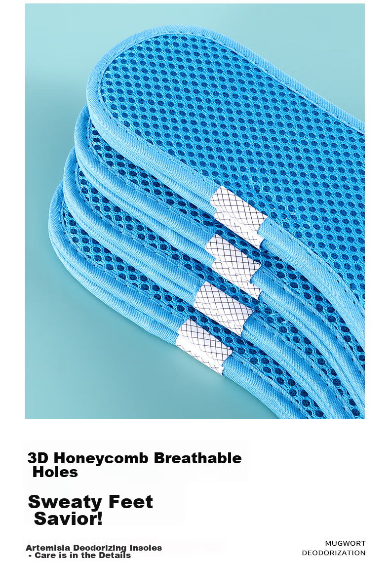 3AnGnI Anti-Odor Insoles for Men, Mugwort Breathable Sweat-Absorbing Non-Stuffy Odor-Eliminating Sports Shock-Absorbing Soft Cushioning for Long Standing 16