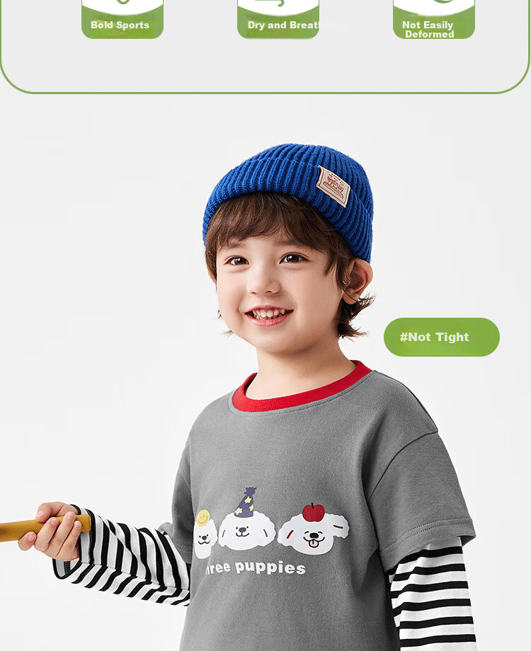 Badibadi Spring And Autumn Pure Cotton Long-Sleeve T-Shirt for Infants And Children, Faux Two-Piece Versatile Base Layer, White with Fun Letter Design, Size 100 9