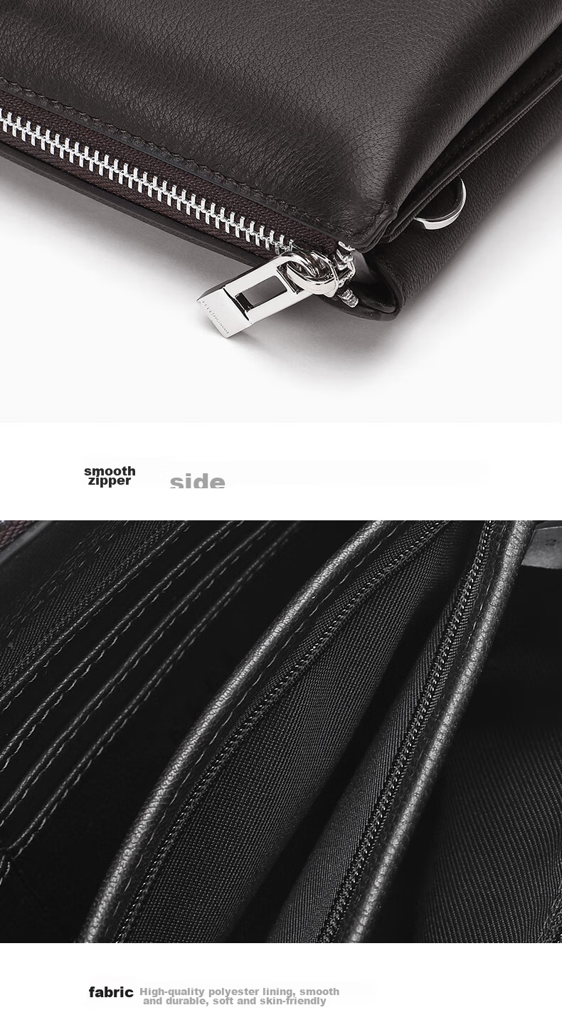 ELLE HOMME Men's Clutch, Top-Grain Leather Zipper Wallet, Large Capacity Handbag, Fashionable Men's Bag 05451 Dark Brown, Birthday Gift for Boyfriend 11