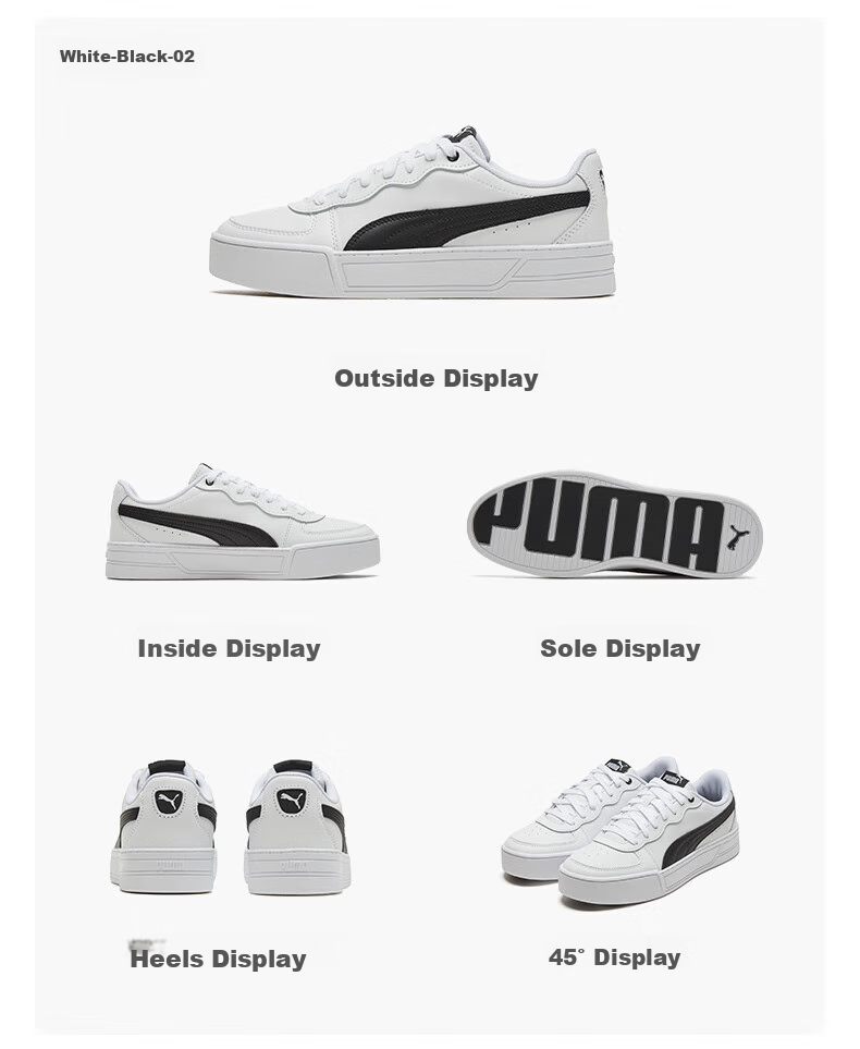 PUMA White Sneakers, Platform Tennis Shoes for Women, Sports Casual Shoes SKYE 374764, Size 38.5 13