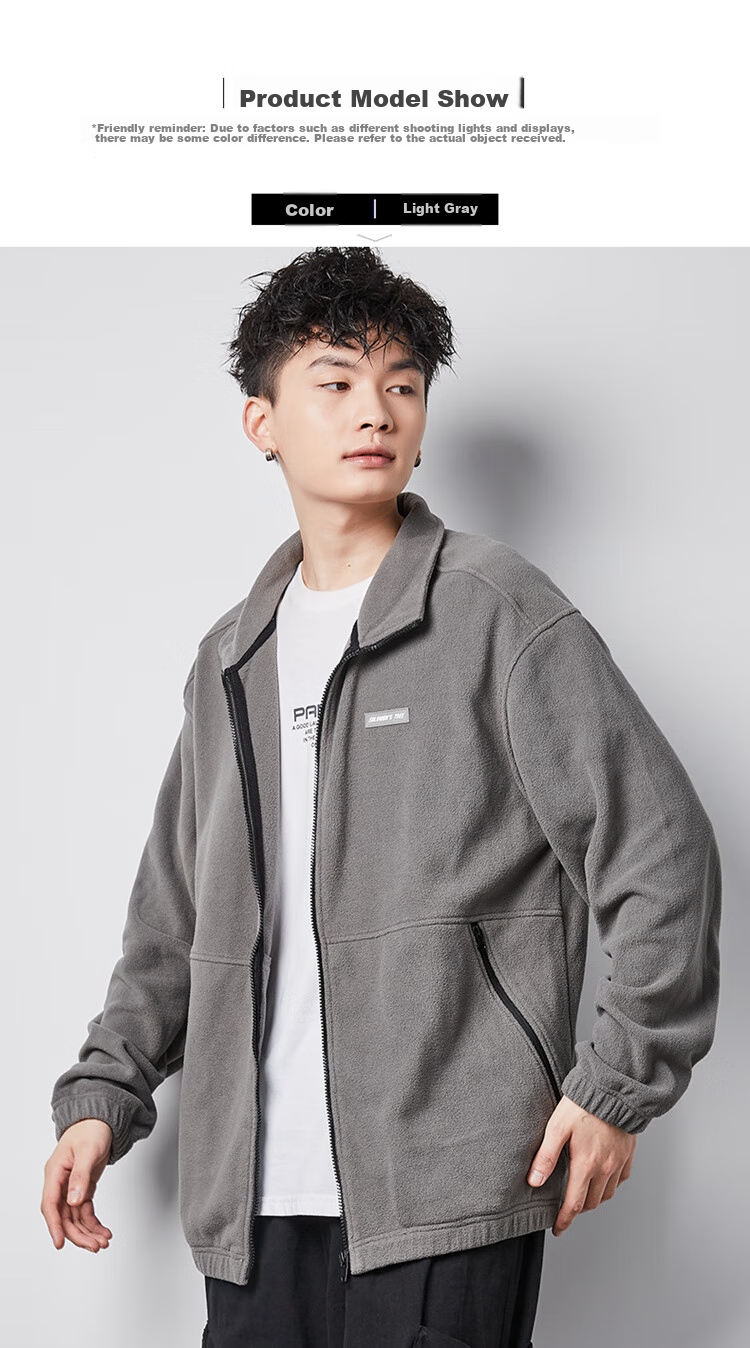 TonLion Men's Sherpa Fleece Jacket, Stand Collar, Loose Casual Jacket, Elegant Gray/second Batch, Size L 15