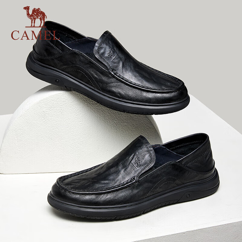 CAMEL Classic Business Soft Sole Lightweight Commuter Gentleman Loafers Leather Shoes for Men G15S155031 Black 39