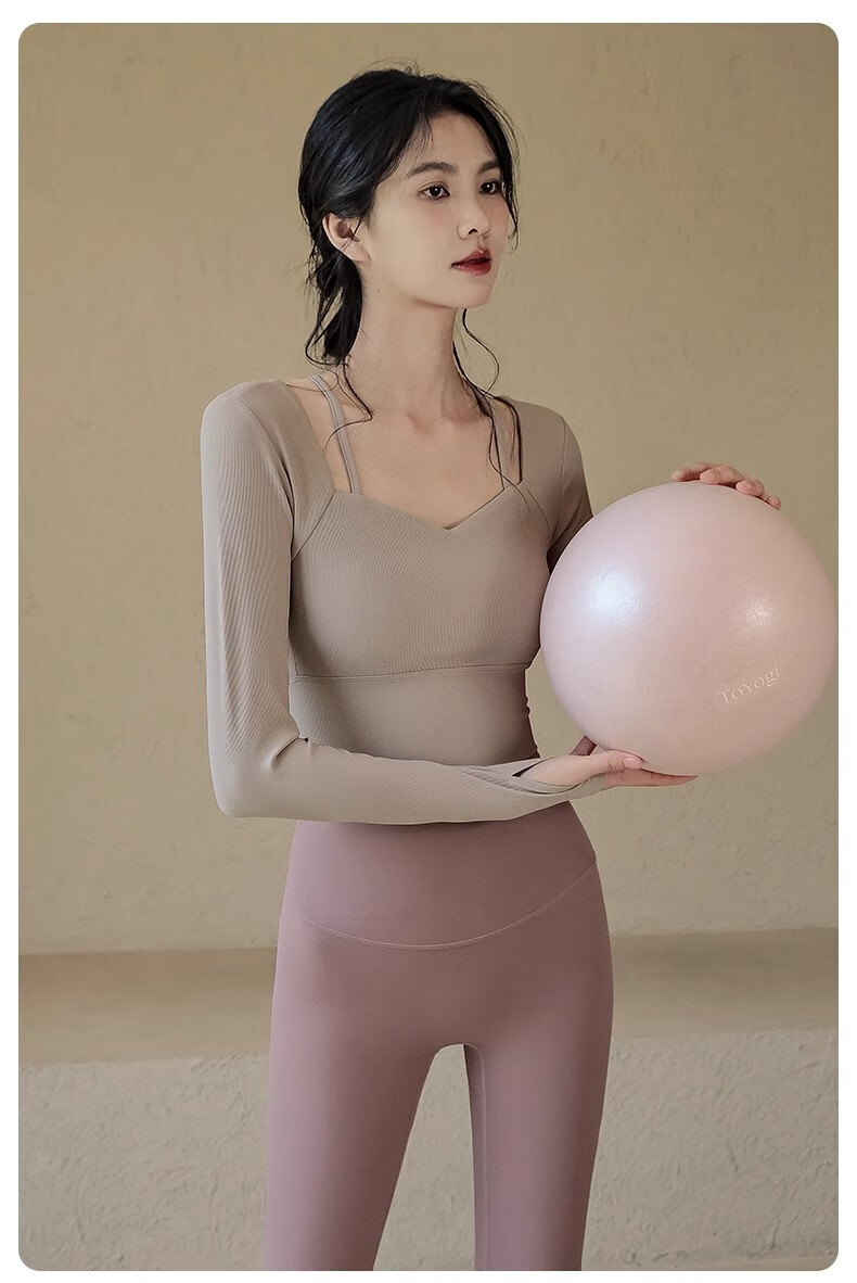 ACKDCS Women's Yoga Top Spring Summer Waist-Slimming Sports Tennis Cycling Pilates Long Sleeve Fitness Shirt with Chest Pad 18