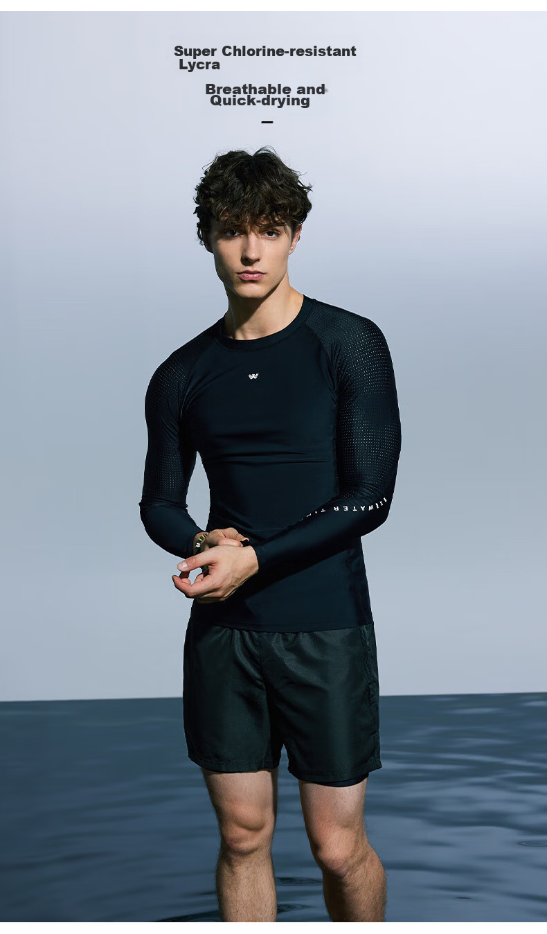 WATERTIME / Shuichuan Men's Swimsuit, Hot Spring Long-Sleeve Quick-Dry Surfing Swimwear, Single Top, XXL 3