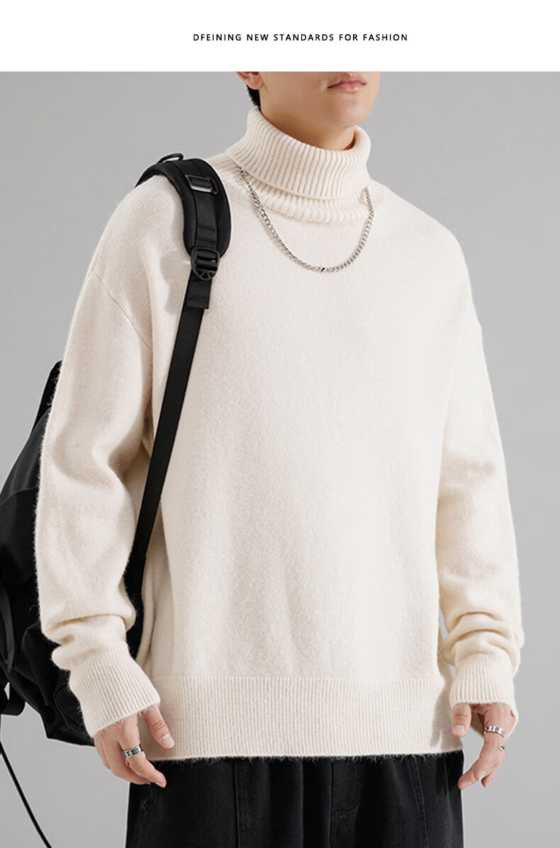 Dingfengbaoluo High Neck Sweater Men Autumn Winter Lazy Style Knit Loose Warm Base Shirt Top DFL55 Gray M 4