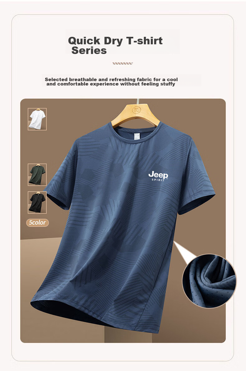 JEEP SPIRIT Ice Silk Short-Sleeve T-Shirt for Men, Summer Casual Half-Sleeve Top, Round Neck Outdoor Quick-Dry Lightweight, White, 2XL 5