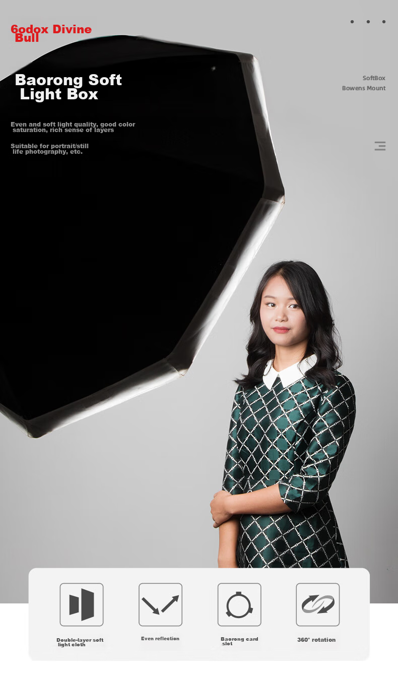 Godox 120cm Octagonal Softbox, Live Streaming Video Beauty Softbox, Photography Studio Shooting Fill Light, Soft Light Dome, Baorong Mouth 1