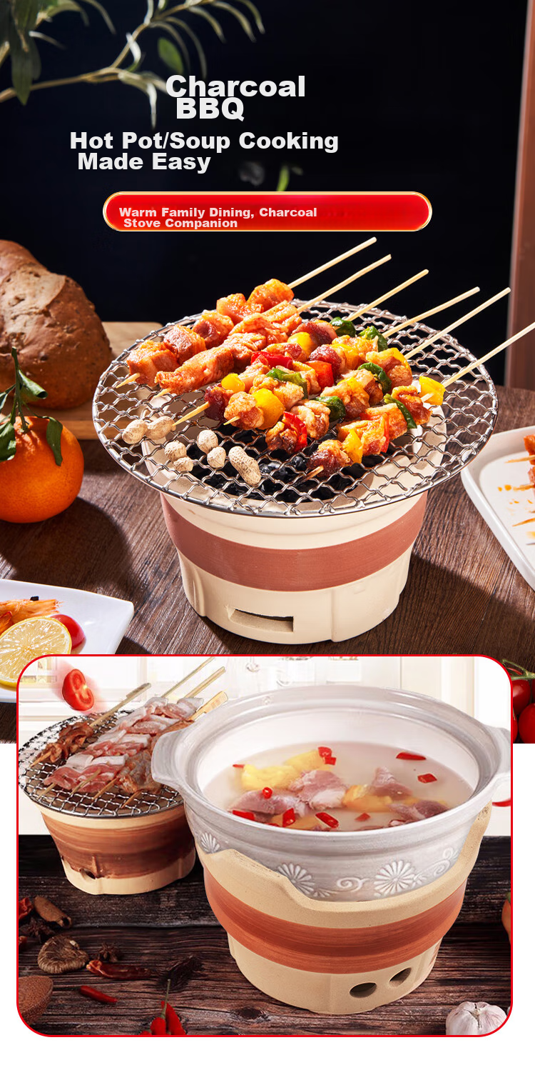 Suncojia Barbecue Grill, Tea Brewing Stove with Surrounding, Outdoor Charcoal Grill, Home Use 304 Stainless Steel Barbecue Grate, Smokeless Grilling Pan, Charcoal Grill Rack 5
