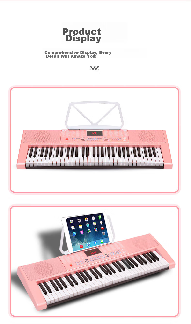 Meirkergr MK-288 Pink Basic Version + Stand, 61-Key Multifunctional Teaching Electronic Keyboard, Children's Beginner Musical Instrument, Connects Microphone, Headphones, Mobile Phone, Pad with Stand 10
