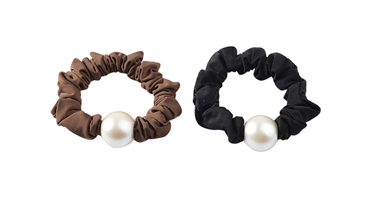 Yefili Two-Piece Premium Round Bead Small Intestine Hair Tie Elastic Ponytail Holder Hair Accessory 8