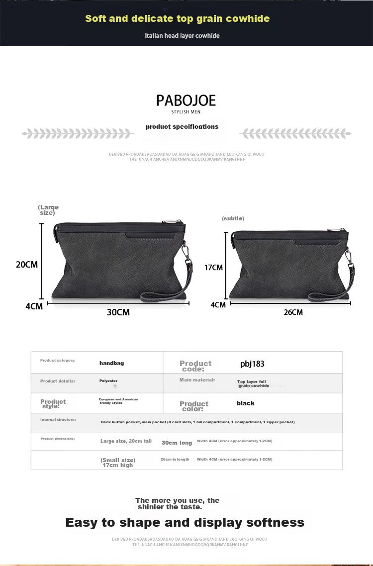 Pabojoe Men's Clutch, Top-Grain Leather Handbag, Fashionable Clasp Bag, Black Wristlet, Birthday Gift for Boyfriend 9